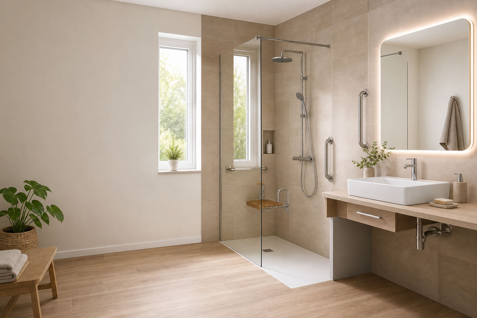 specialiste salle de bain installant une douche sécurisée pour senior