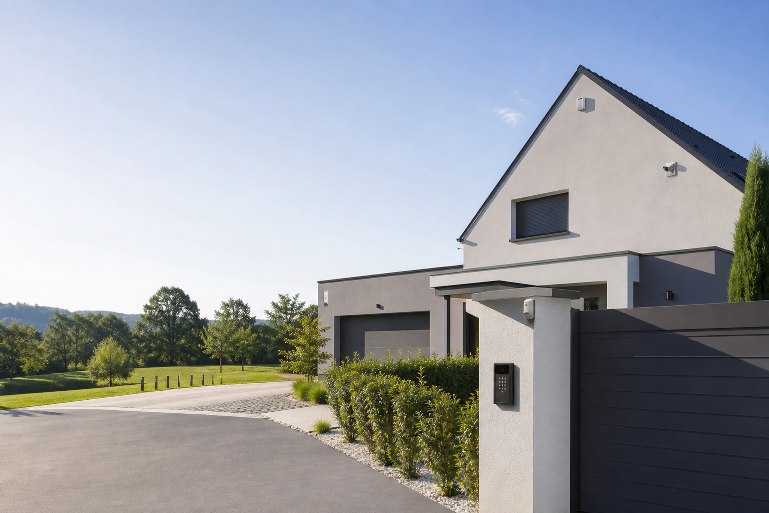 Alarme professionnel extérieure installée sur la façade d’une maison sécurisée
