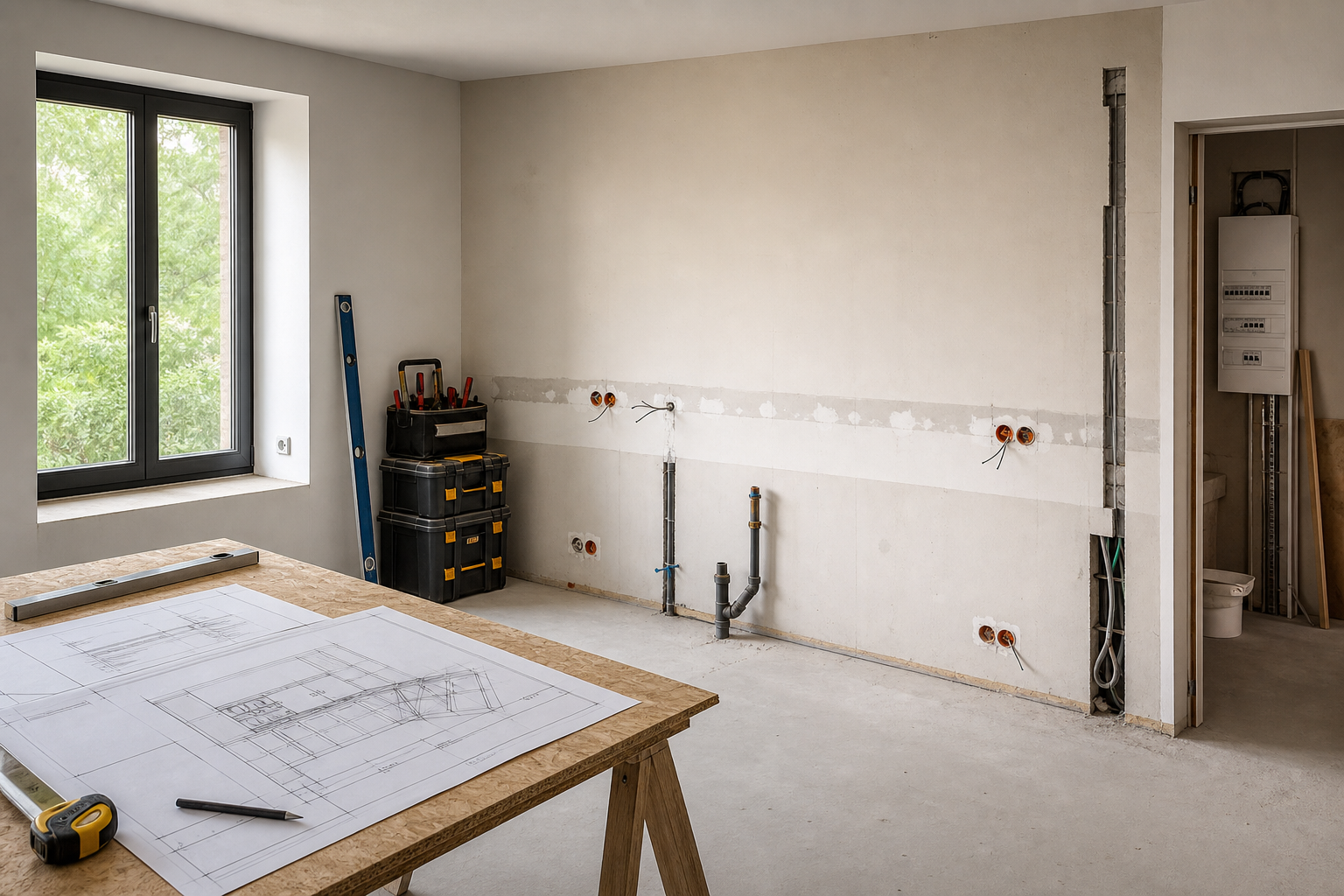 Électricien contrôlant les prises de ma cuisine avant rénovation