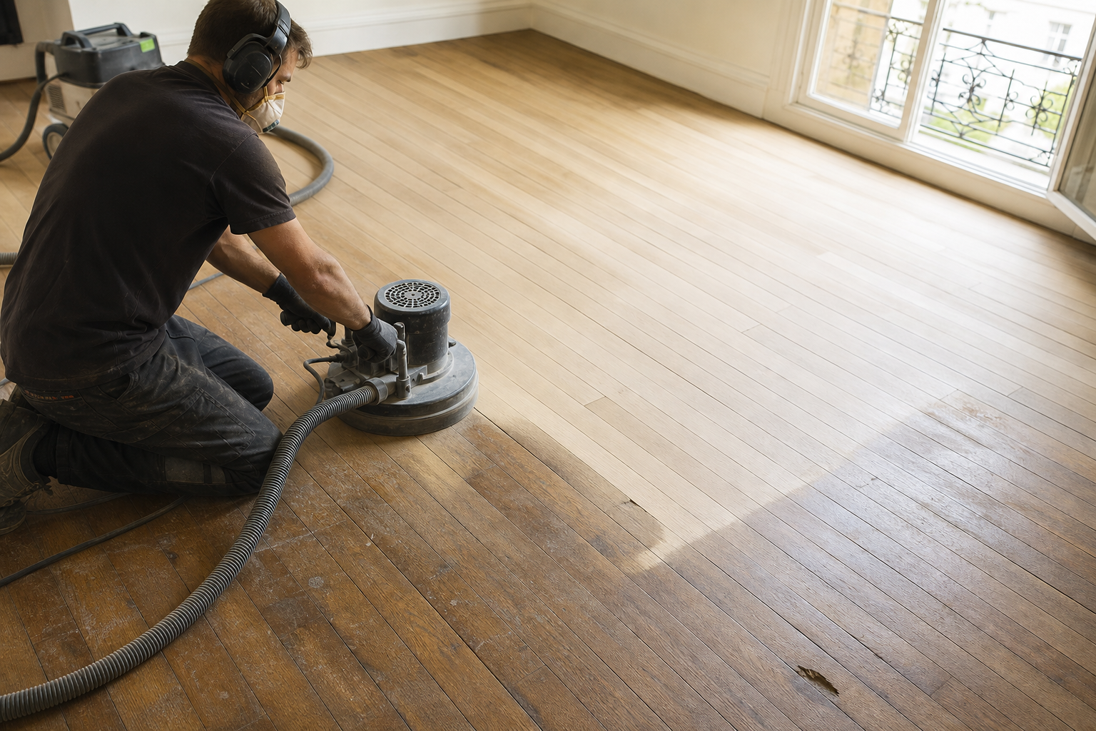 Location ponceuse parquet pour rénover un sol en bois ancien
