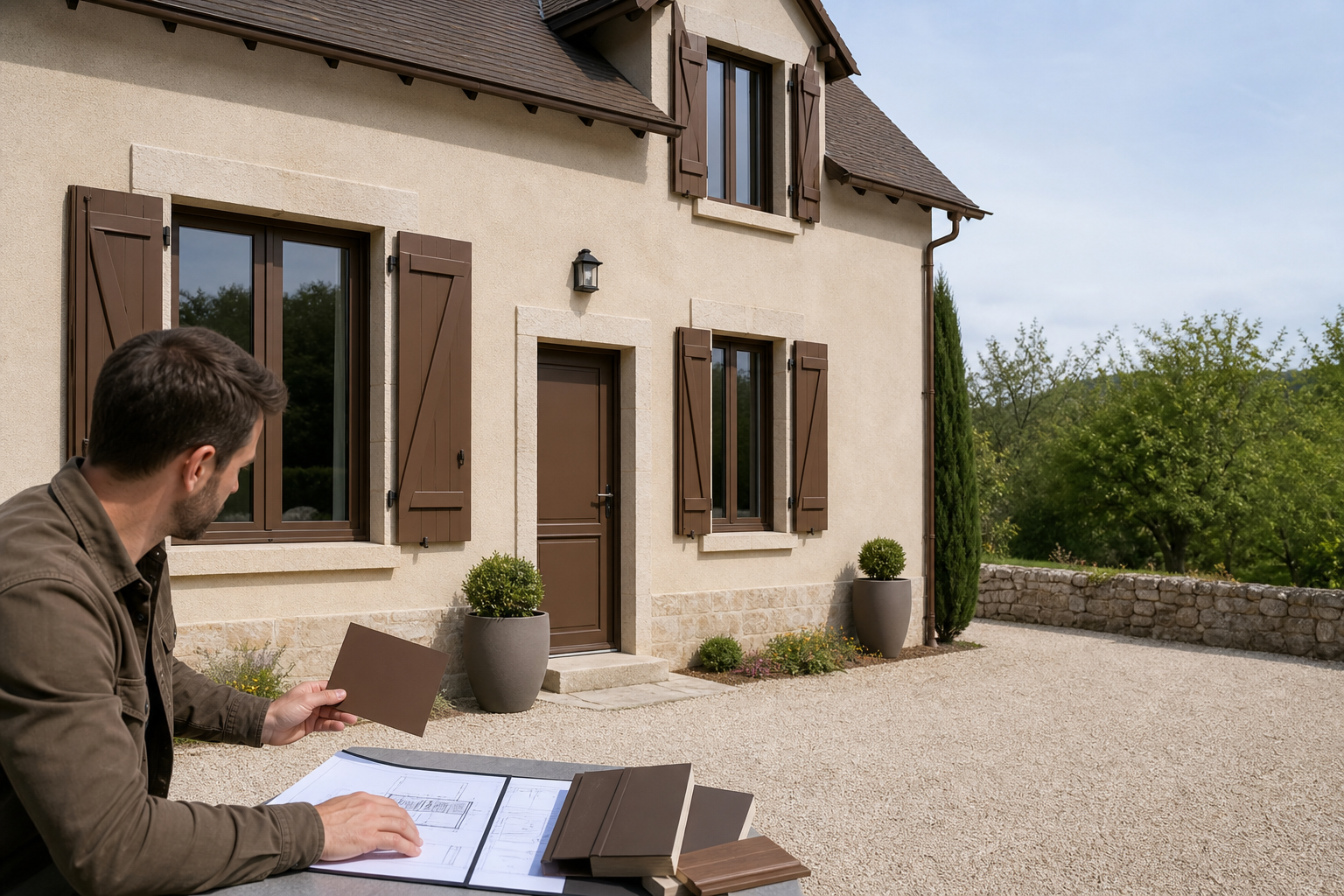 Menuiseries extérieures marron avec declaration de travaux avant rénovation