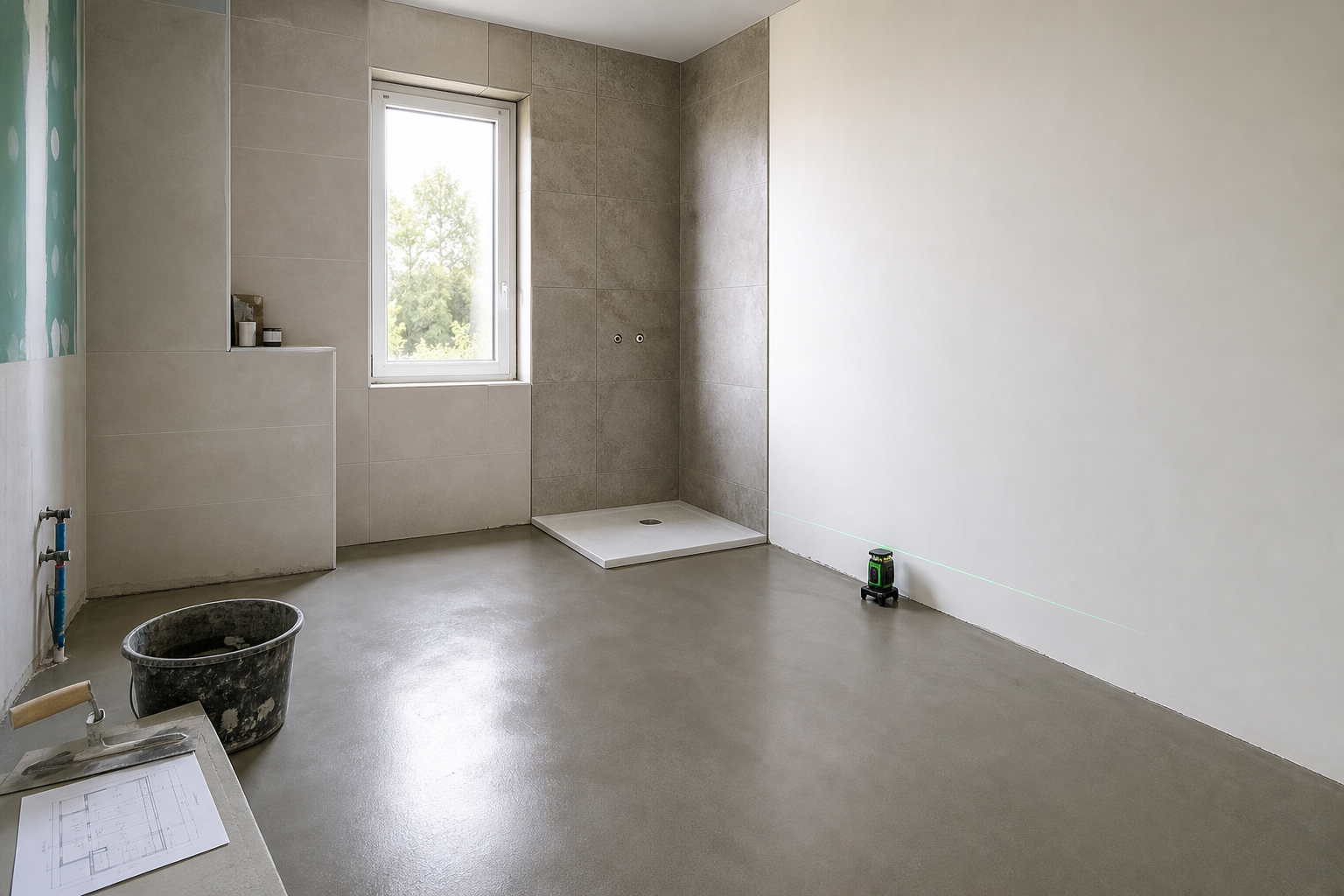 Dalle de salle de bains en béton illustrant le prix m3 beton
