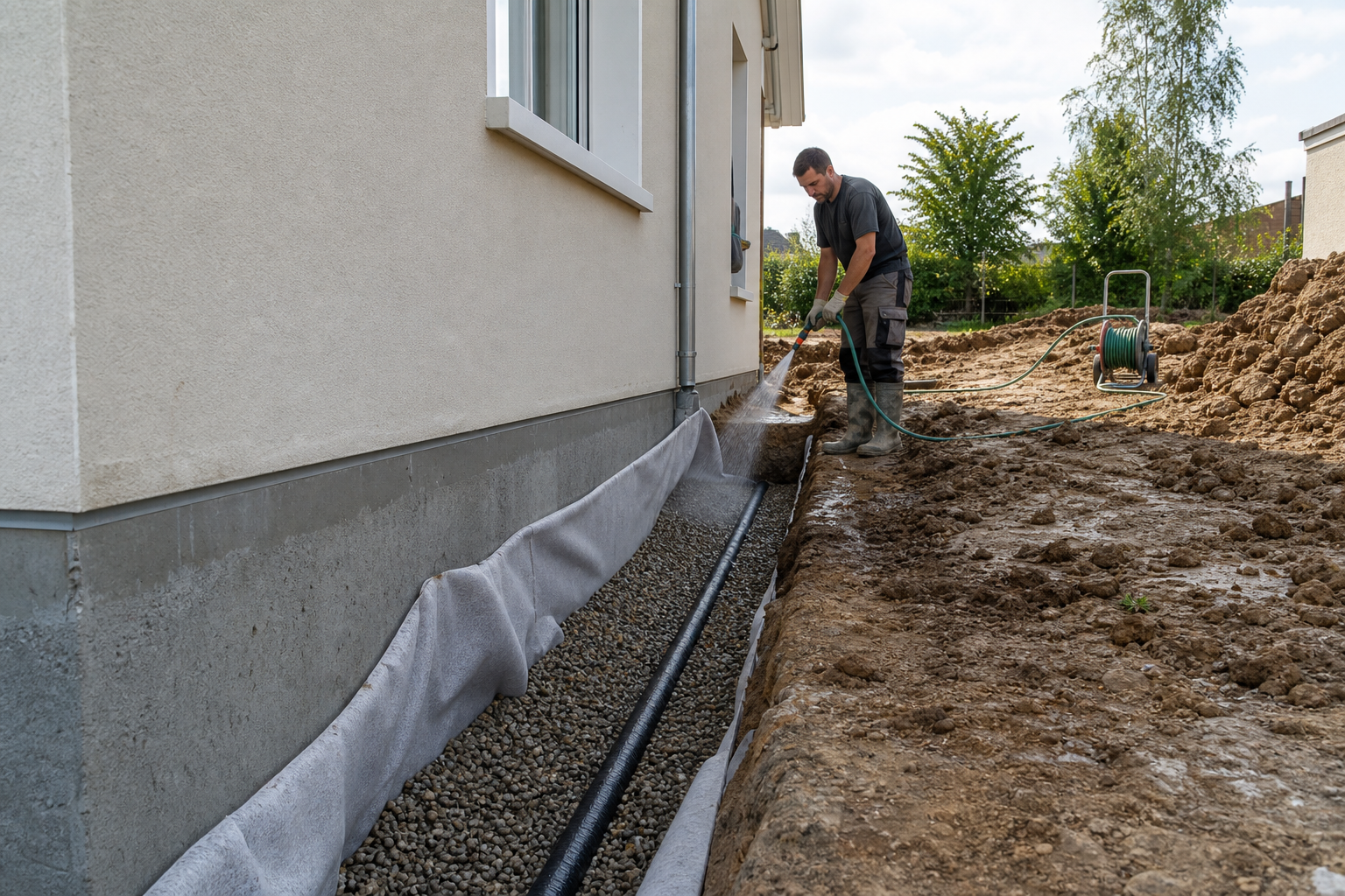 Profondeur drainage maison avec tranchée drainante autour des fondations