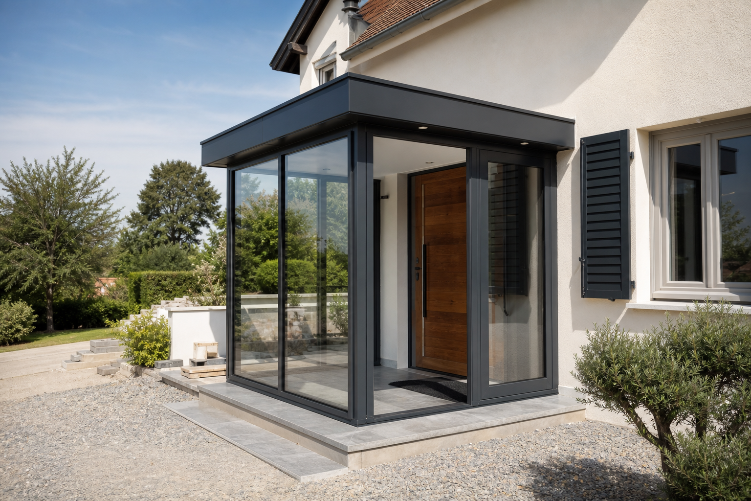Sas d’entrée vitré moderne pour maison avec repère bafa prix